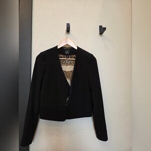 Maison Scotch Women Black Leopard Lining Women Preppy Office Crop Blazer Size 1